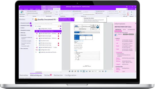 Interface de Visiativ Document, logiciel GED
